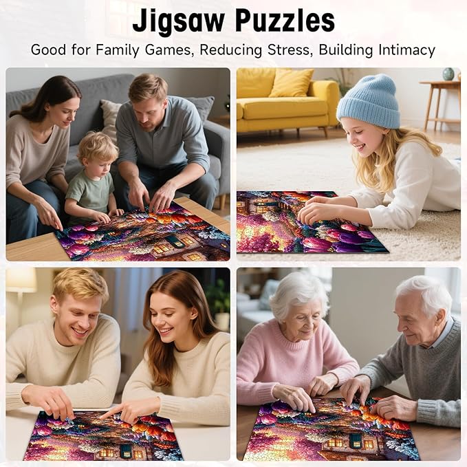 1000 Pieces Jigsaw Puzzles for Adults, Dreamy Cottage Garden with Tulips Puzzle with Letters on Back, 22.8×22.8 Inch Hard Difficult Challenging Adult Puzzle for Gift & Home Decor