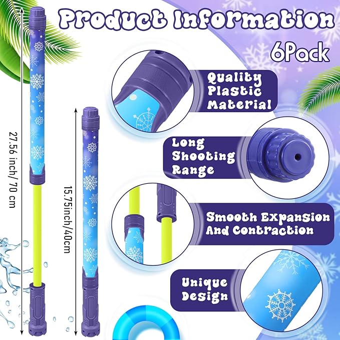 6 Pcs Snowflake Water Guns Bulk Party Favors for Kids 15.75" Water Squirters Blaster Shooters for Summer Swimming Pool Beach Birthday Gifts Supplies