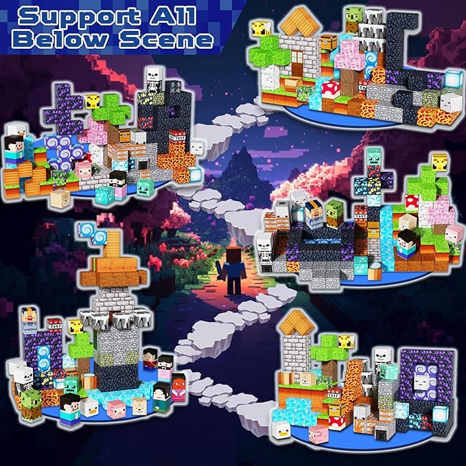 150 PCS 0.8in Magnetic Blocks - Easter Toys, Magnetic Building Blocks Cubes, Stacking Magnets, School STEM Toys Birthday Gifts for Boys and Girls Age 3+ Years Old (Theme: Adventure World)