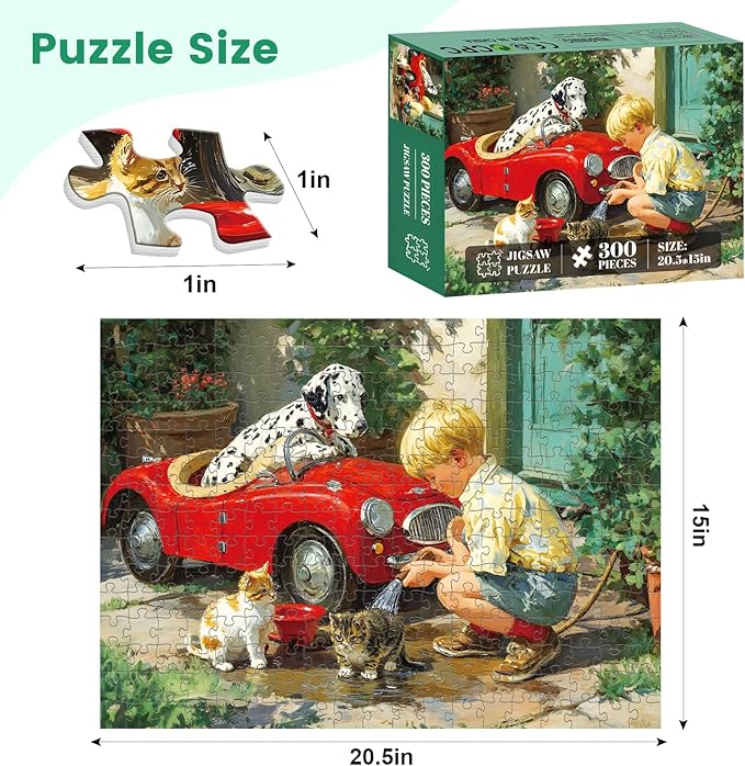 300 Piece Puzzle for Adults, Cute Dogs Jigsaw Puzzle 300 Pieces, Funny Cat Jigsaw Puzzles for Adults Seniors, with Letters on Back, Fun Challenging Family Games Holiday Party Gifts, 20.5×15 in