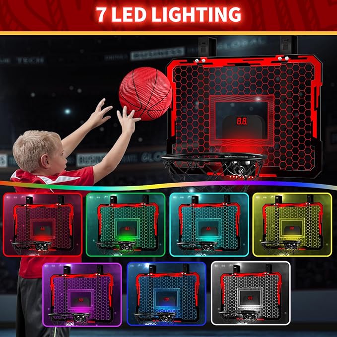 QDRAGON Mini Basketball Hoop, Over The Door Indoor, with 3 Balls/Inflator/Breakaway Rim, Basketball Toy Gifts for Kids and Adults, Suit for Bedroom/Office/Outdoor