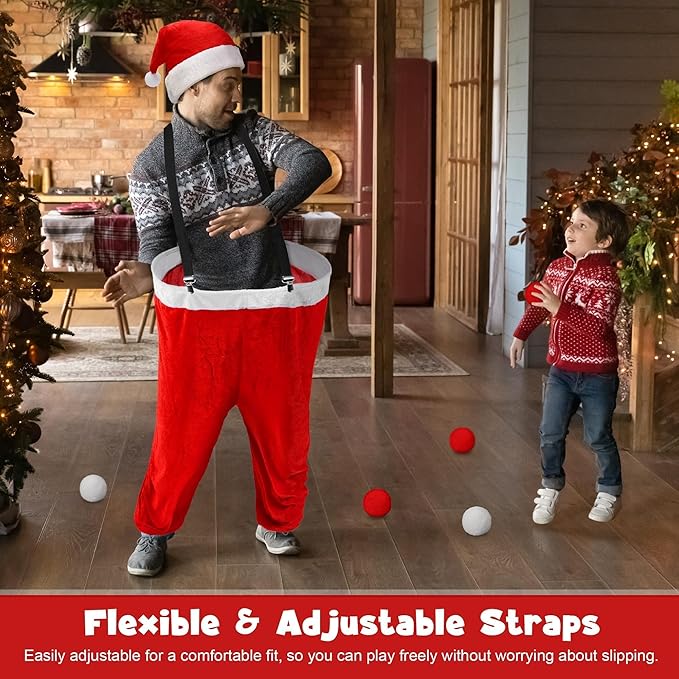 Elcoho 59 Inch Christmas Santa Pants Toss Game Set with Santa Hat, Detachable Strap, 10 Plush Snowballs, Outdoor Giant Pants Yard Toss Ball Games for Adults Family Backyard Game Holiday Party Activity