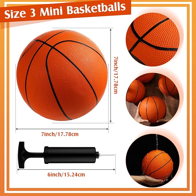 Vinsot 8 Pack Mini Rubber Basketballs Set 7 Inch Mini Hoop Basket Ball with Air Pump for Beginner Basketball Arcade Games Indoor Outdoor Pool Party Favors
