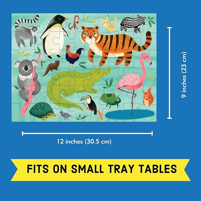 Mudpuppy Animals of The World to Go Puzzle, 36 Pieces – Great for Kids Ages 3+ - Perfect for Travel, Easy Clean-Up, Packaged in Secure, Reusable Fabric Bag