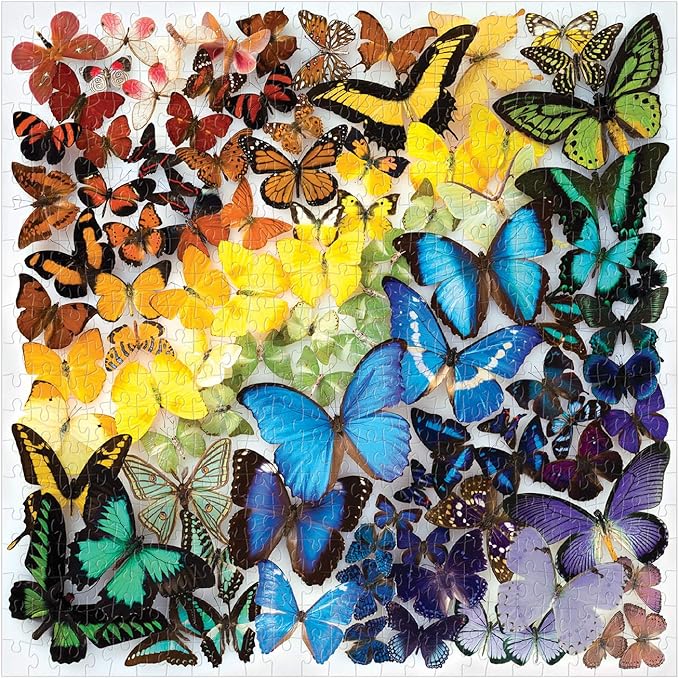 Galison Rainbow Butterflies Jigsaw Puzzle, 500 Pieces, 20”x20” – Features an Array of Butterflies in a Mesmerizing Rainbow of Color – Challenging, Perfect for Family Fun – Fun Indoor Activity