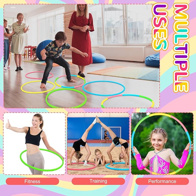 Libima 16 Pcs Toy Color Hoop for Kids, Detachable Adjustable Light Weight Plastic Colored Hoops Toy Circles for Party Games, Dance, Dog Agility