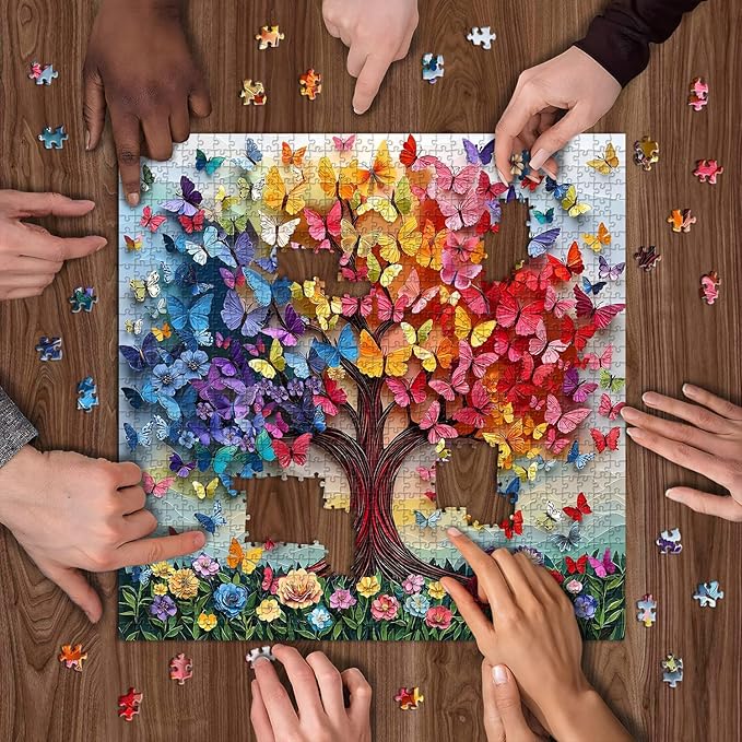 PICKFORU Colorful Butterfly Puzzles for Adults 1000 Pieces, Tree of Life Jigsaw Puzzle Rainbow Floral, Unique Spring Flower Art Theme as Home Decor