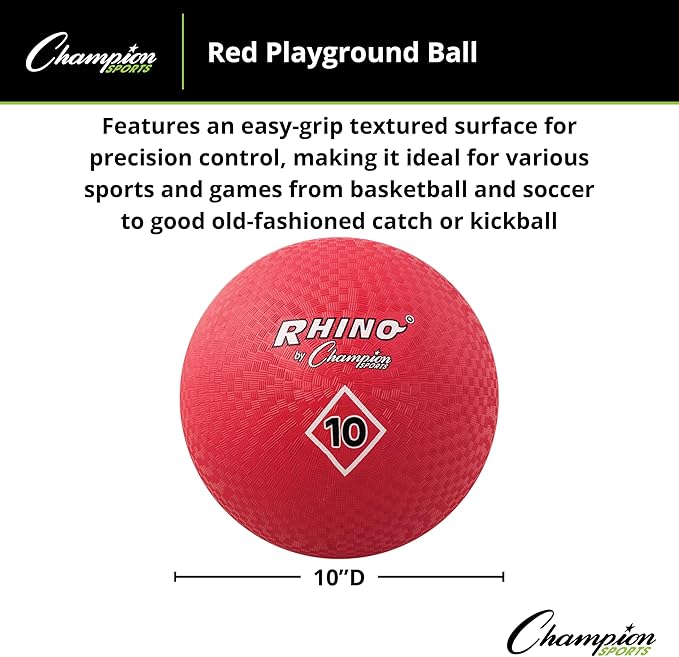 Champion Sports Playground Ball – Durable High-Bounce Ball, Sizes 5", 6", 7", 10", 13" & 16" for Gym, Recess & Play
