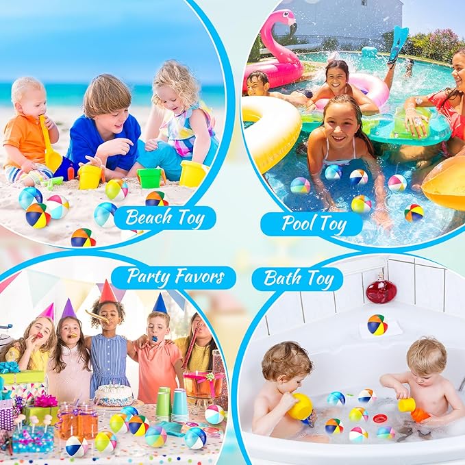 Jerify 24 Pcs Mini Beach Stress Balls 2.5 Inch Foam PU Relief Stress Mini Rainbow Blow up Beach Balls Toys for Girls Boys Birthday Hawaiian Party Favors Summer Pool Games (Fresh Color)