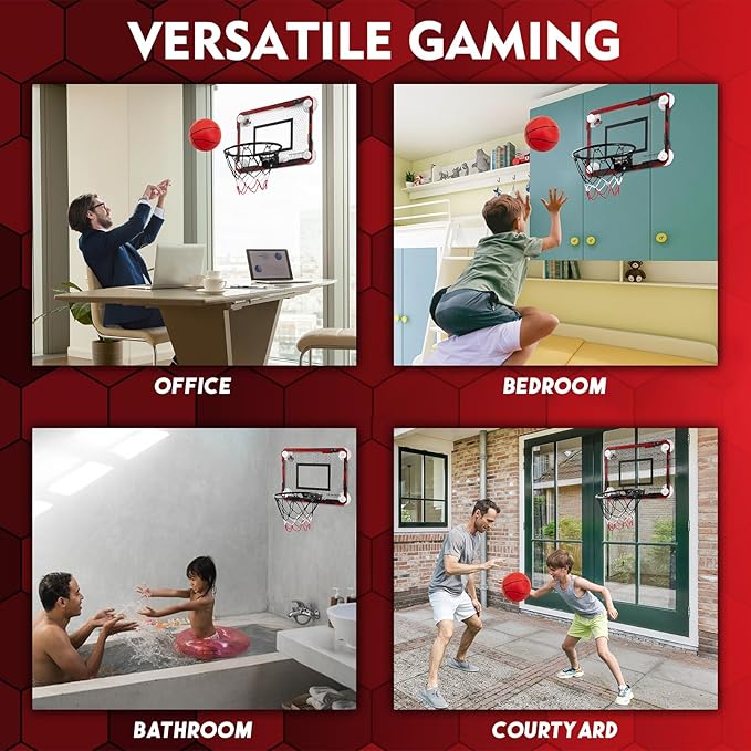 BOHEN Indoor Mini Basketball Hoops with Powerful Suction Cup, Stick to Windows, Wooden Doors, Smooth Walls - Basketball Backboard Indoor Bedroom Office for Kids Teens Adults