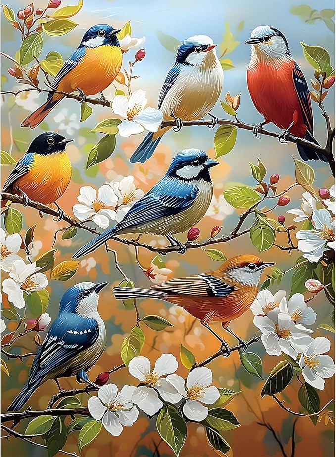 Puzzles for Adults 500 Pieces, Bird Jigsaw Puzzles 500 Pieces -Blossoms & Birds, Impossible Flowers Puzzle, Finished Size 20.47 * 14.96”, with 1:1 Poster, Letter on The Back