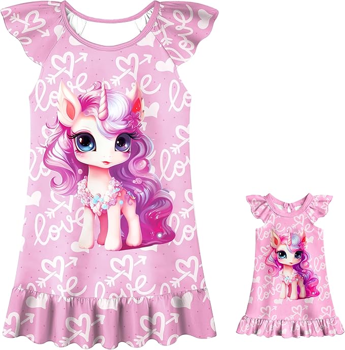 LQSZ Doll and Girl Matching Nightgown Outfit Pajamas Nightie Nightgown for Girls and Dolls Clothes