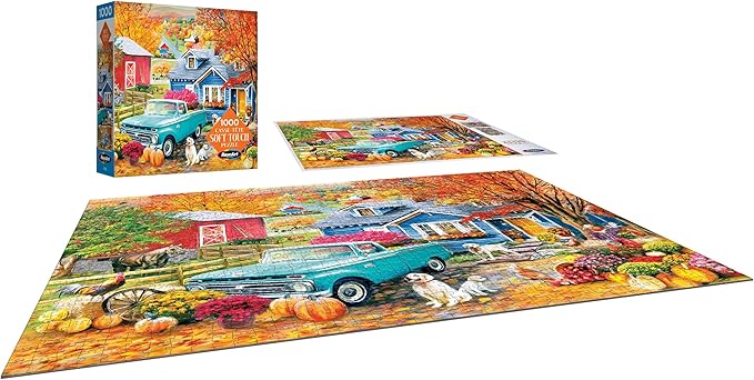 RoseArt - Soft Touch - Autumn Hill Cottage - 1000 Piece Jigsaw Puzzle, Autumn Country Scene Puzzle for Adults - Made in USA