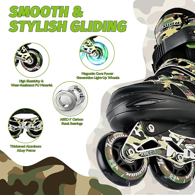 Kuxuan Boys Adjustable Inline Skates with Light up Wheels, Fun Illuminating Skates for Kids Girls Youth
