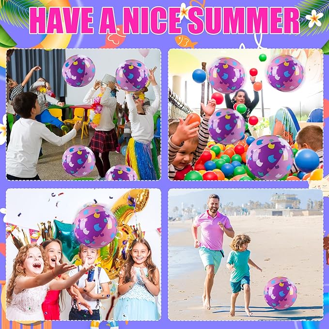 Soulchen Cartoon Cat Themed Beach Balls 7.87" Purple and Pink Cat Inflatable Beach Ball Bulk Cartoon Birthday Party Supplies for Summer Pool Water Game Gifts End of The Year Party Decoration