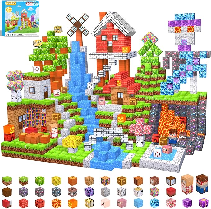 EchoPlan 200PCS Magnetic Blocks, Magnetic Building Blocks, Magnet Blocks Cubes, STEM Educational Stacking Magnet Toy for Kids Ages 3 4 5 6 7 8 9 10 11, Birthday Gifts for Boys and Girls, 1" Large Size