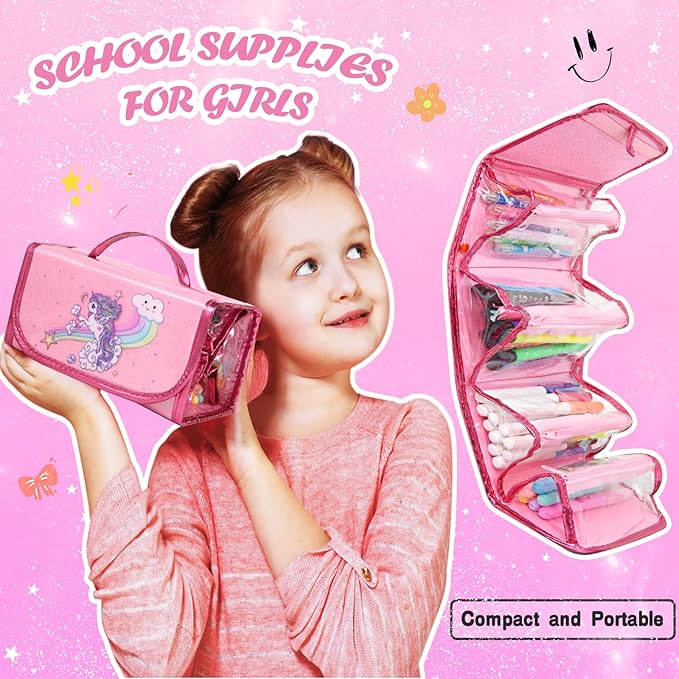 50 Pcs Fruit Scented Washable Markers Set with Coloring Book, Unicorn Girls Coloring Set Art Supplies Gifts Toys for Girls Age 4 5 6 7 8 (Pink)
