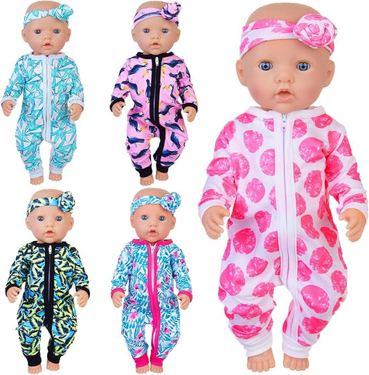 UNICORN ELEMENT 5 Sets 14-18 Inch Baby Doll Clothes Outfits Casual Wear for 17 Inch Baby Doll 10 Pcs Clothes and Headbands for 15-18 Inch