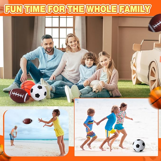 18 Pack Sports Balls for Toddlers Kids Bulk Playground Balls Set 5" Soccer Ball 6.5" Football & 5" Basketball with Hand Pump and Bag Indoor Outdoor Toys Sports Gifts(6 Set)