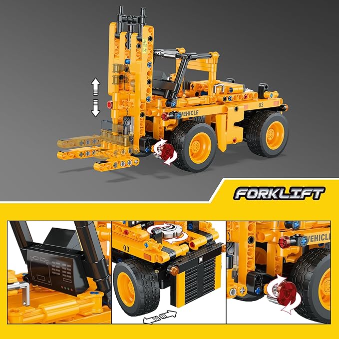 2-in-1 Construction Vehicle Building Blocks Set: Convertible Mining Dump Truck & Forklift Toy with Rotating Axle for Realistic Play – STEM Learning Toys for Kids Ages 8-12