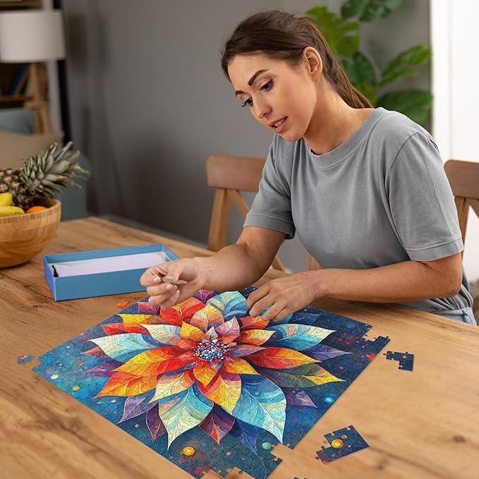 Puzzles for Adults 1000 Piece, Round Mandala Jigsaw Puzzles 1000 Pieces, Impossible Puzzle for Home Decor, Finished Size 23.98 * 23.98", with 1:1 Poster, Letter on The Back