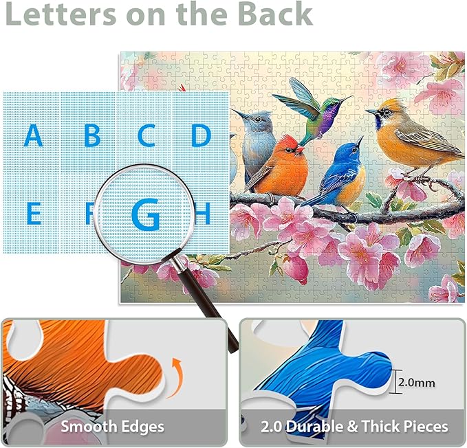 500 Pieces Puzzle for Adults, Birds Jigsaw Puzzle 500 Pieces for Adults Teens, Recycled Cardboard Hummingbird Flowers Puzzle 500 Piece, Challenging Game for Family Fun & Gift Idea, 20.5 x 15 in