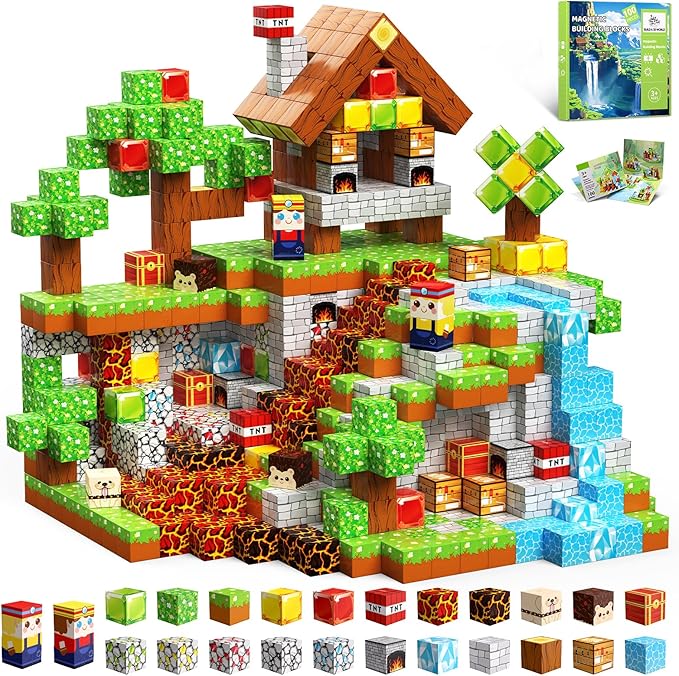 Magnetic Blocks, 100PCS Magnetic Building Blocks, Stacking Magnetic for Kids, Sensory Toy for STEM Constructions Magnetic Blocks for Boys Girls Age 3+, Holiday Birthday Gifts