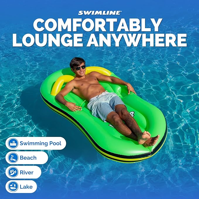 SWIMLINE Inflatable Swimming Pool Float Lounger Raft Mattress, Fun Mat, Flip Flop, Green