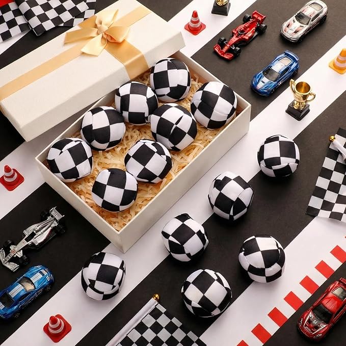 24 Pack Race Car Party Favors Reusable Water Balls Bomb for Pool, 2 Inch Water Balls Bulk Black and White Plaid Absorbent Pool Toys for Kids Beach Racing Car Party Supplies