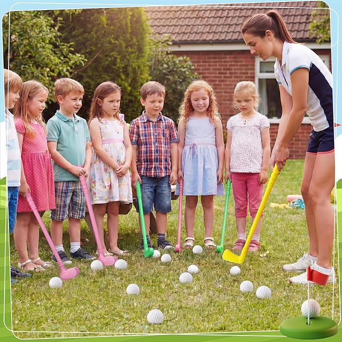 24 Pcs Plastic Mini Golf Clubs for Toddlers, Kids Golf Clubs Toy Set, Toy Balls for Kids Toddlers Outdoor Indoor Lawn Sports for Boys Girls (Bright)