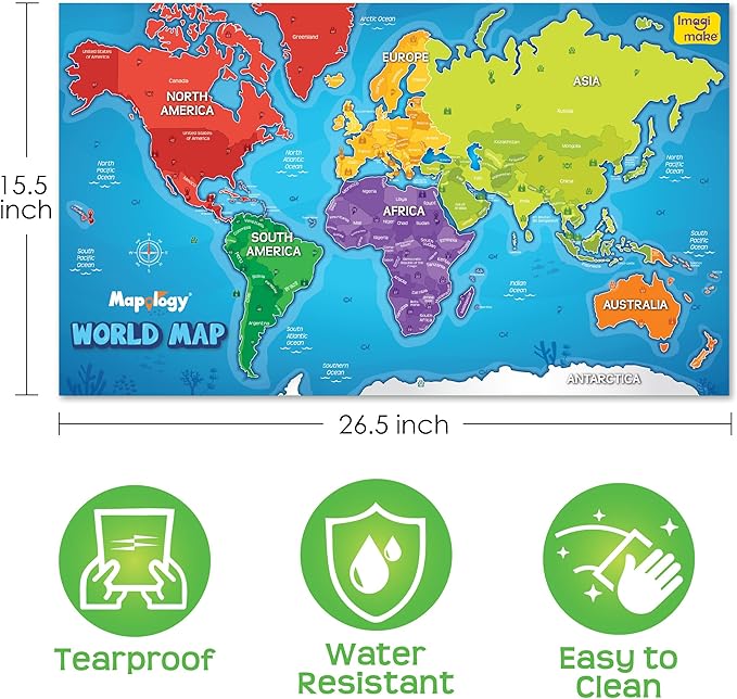 Imagimake Mapology World Map with Reusable Stickers | Geography Game for Kids Ages 5-8 | Learning Toys | Activities for Kids Ages 8-12 | Stem Toys | Gifts for Girls & Boys Age 5,6,7,8,9,10,11,12