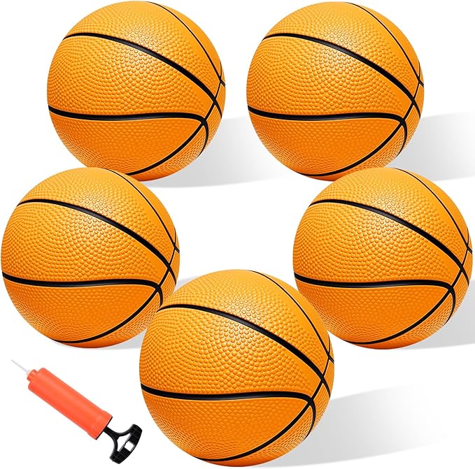 Mini Basketball Set - 5 Pack 6" Small Balls with Pump, Over The Door Mini Hoop Replacements, Toy for Toddlers, Kids, Teenagers, Pool, Indoors, Outdoors