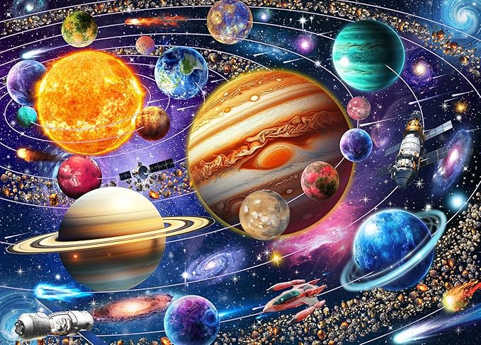Puzzles for Adults 1000 Pieces, Solar System Space Jigsaw with Poster Letter on Back, Unique Pieces Fit Well No Dust (27.5"x19.6")
