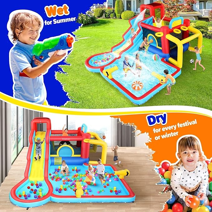 AKEYDIY Water Slide Bounce House,13×12.5ft Waterfall Waves Mega Water Slides Park |Inflatable Water Slide for Big Kids 8-12 &3-10,Large Pool,Blow Up Water Slide for Kids Backyard Outdoor