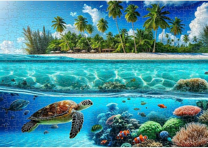 Sutinban Sea Turtle 500 Piece Puzzles for Adults, Coolest Hard Puzzle 500 Pieces, Wave Spirit Hawaii Ocean Jigsaw Puzzles Home Decor Happy Family Game for Adults, 20’’x14.2’’