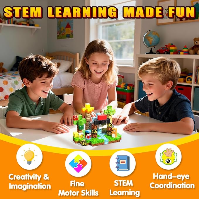 Light Up Magnetic Blocks, 208PCS Magnetic Building Blocks Light Up, Stacking Magnets for Kids, Sensory Toy for STEM Constructions Magnet Blocks for Boys Girls Age 3+, Birthday Gifts