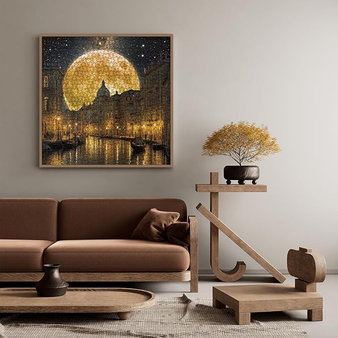 Venice Scenic Puzzles for Adults 1000 Pieces, Vintage Pretty Nature Landscape Starry Night Jigsaw Puzzle, Aesthetic Challenging Italy Moon Stars Puzzle