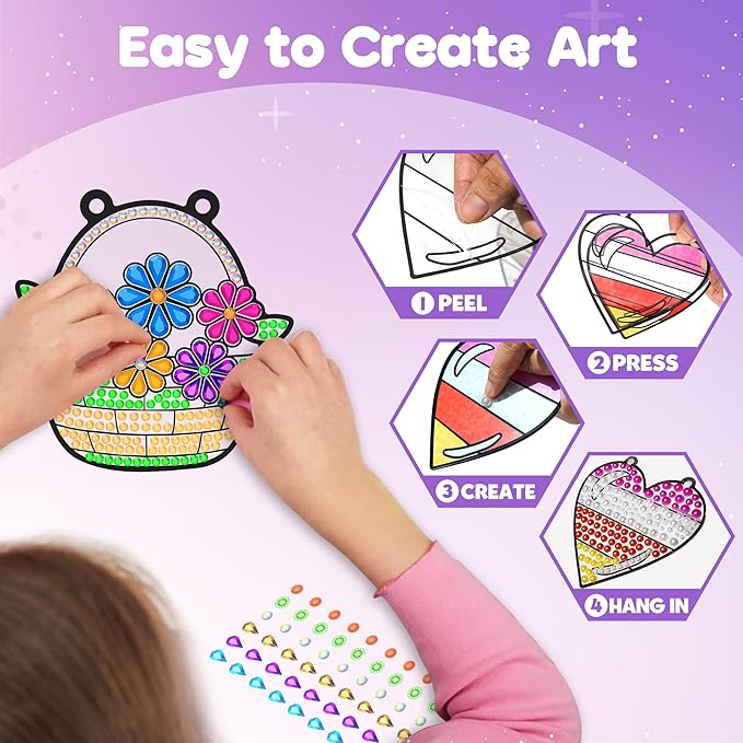 ZIZZ Diamond Painting Suncatcher Kits for Kids: 5PCS Easter Basket Stuffers for Kids, Birthday Gifts for Girls, Art & Crafts Supplies, Party Favors, Creative Toys for Girls Boys 4 5 6 7 8 9 Years Old