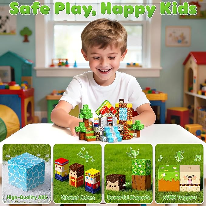 Magnetic Blocks, 100PCS Magnetic Building Blocks, Stacking Magnetic for Kids, Sensory Toy for STEM Constructions Magnetic Blocks for Boys Girls Age 3+, Holiday Birthday Gifts