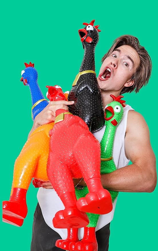 Animolds Hug Me Giant Rubber Chicken- Huge Stress Relief Screaming Chicken Toy | Screams Up to 45 Seconds- Novelty Gag and Prank Toys | Funny Toys Gifts for Christmas Stocking Stuffers for Kids Adult