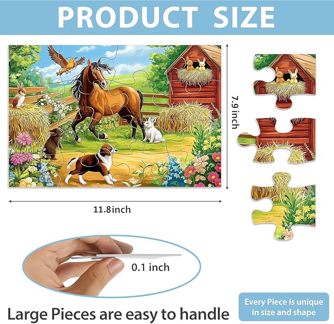 6 Packs 16 Large Piece Puzzle for Seniors Dementia Alzheimer's Products Activities for Elderly Adults, Horse Cat Easy Puzzle Alzheimer’s Cognitive Game Gift for Patient in Nursing Home