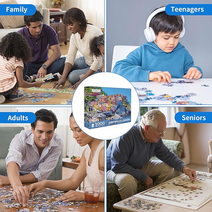 Jigsaw Puzzles 1000 Pieces for Adults Cinque Terre Italy Landscape Puzzle Natural Scene Hard Puzzles for Adults Teens Kids Interactive Toy Brain Teaser
