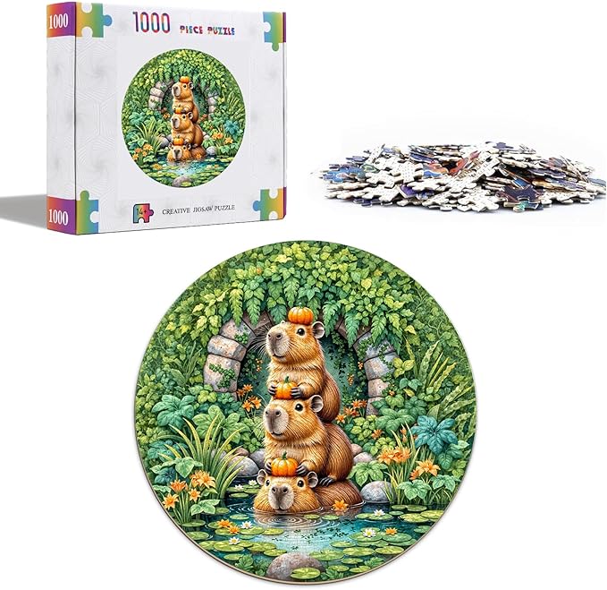 Capybara Puzzles for Adults 1000 Pieces, Round Animal Jigsaw Puzzles 1000 Pieces, Impossible Difficult Hard Challenging Puzzles for Adults, Art Puzzle for Home Decor (26.5 * 26.5in)