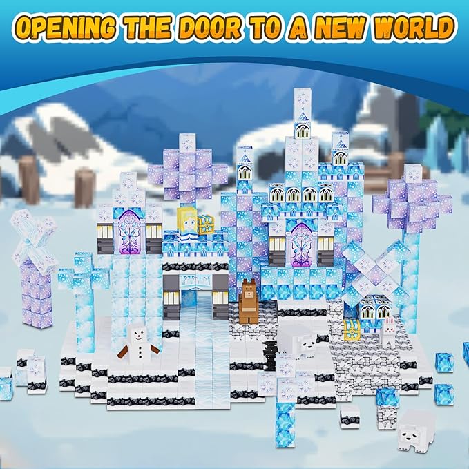 200 Pack Magnetic Blocks for Kids, STEM Construction Toys with Forest Theme | Creative Educational Games for Ages 3, 4, 5, 6, 7, 8, 9, 10 | Ideal Birthday for Boys & Girls (ICE, Count, 200)