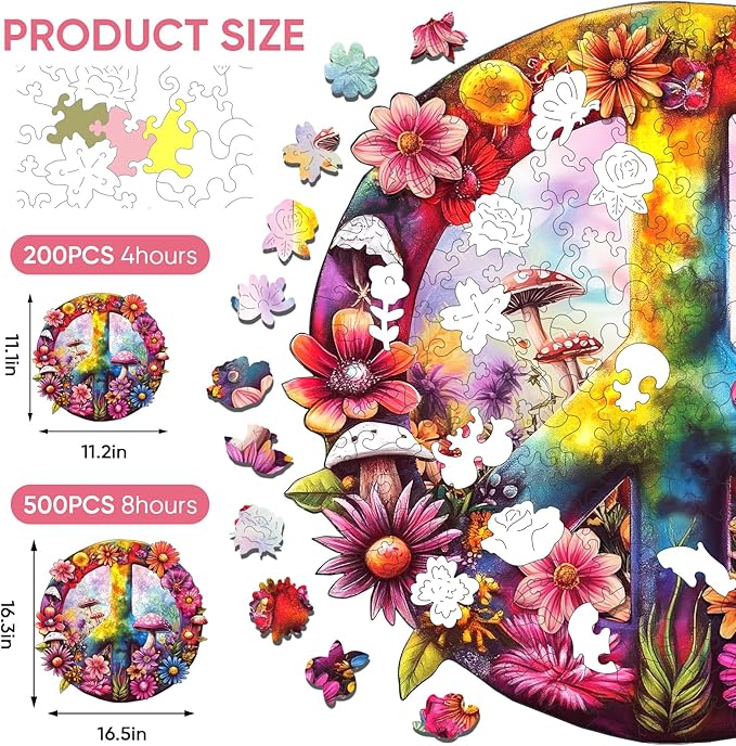 Mys Aurora Jigsaw Puzzles, 5MM Thick Peace Theme Wooden Puzzles for Adults, 200 Piece Unique Shape Puzzle, Birthday Gifts Family Brain Teaser Puzzle Games for Adults, 11.2 x 10.5 Inches