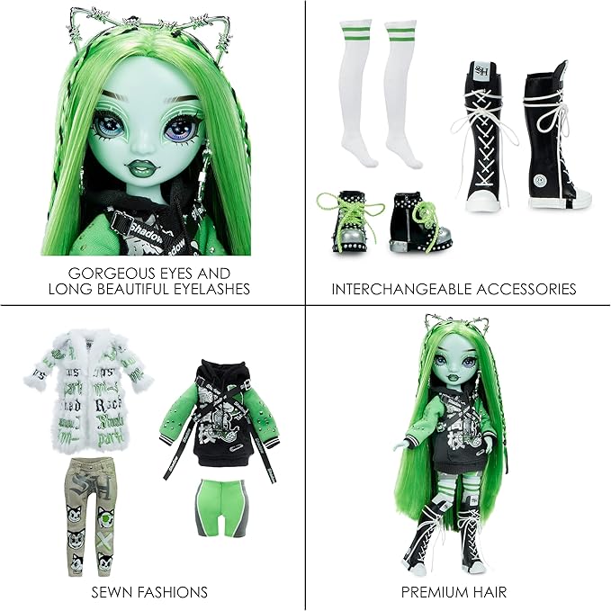 Rainbow Vision Shadow High Neon Shadow- Harley Limestone (Neon Green) Posable Fashion Doll. 2 Designer Outfits to Mix & Match, Rock Band Accessories Playset, Great Toy Gift Kids 6-12 Years & Collector