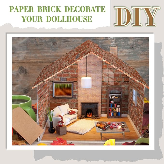Flutesan 24 Pcs Miniature Dollhouse Wallpaper and Flooring Peel and Stick Mini DIY Self Adhesive Dollhouse Accessories 8.27 x 11.69 Inch (Red Clinker)