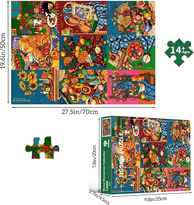 HUADADA Puzzles for Adults 1000 Pieces, 3x3 Grid Illustration Challenge Puzzle, Original llustration 1000 piece Puzzle for Adults ‌Family Interactive Game Gift