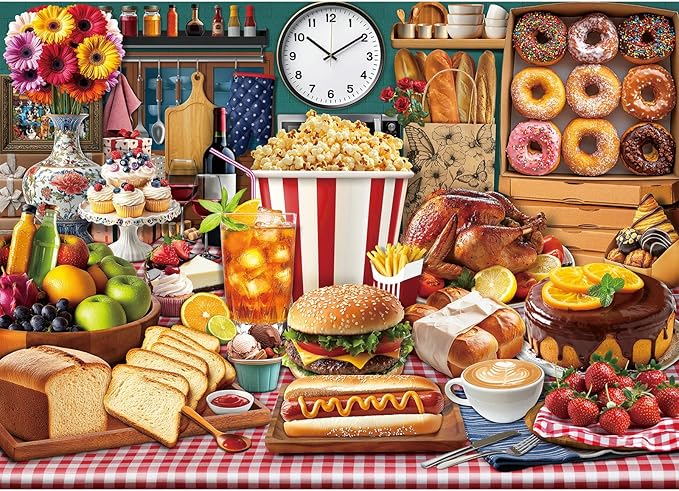 Food Feast Jigsaw Puzzles, Puzzles for Adults 1000 Pieces, Lumière's Banquet Impossible Challenging Puzzles Game, Interlock Perfectly No Dust, Gifts for Easter Father's Mother’s Day