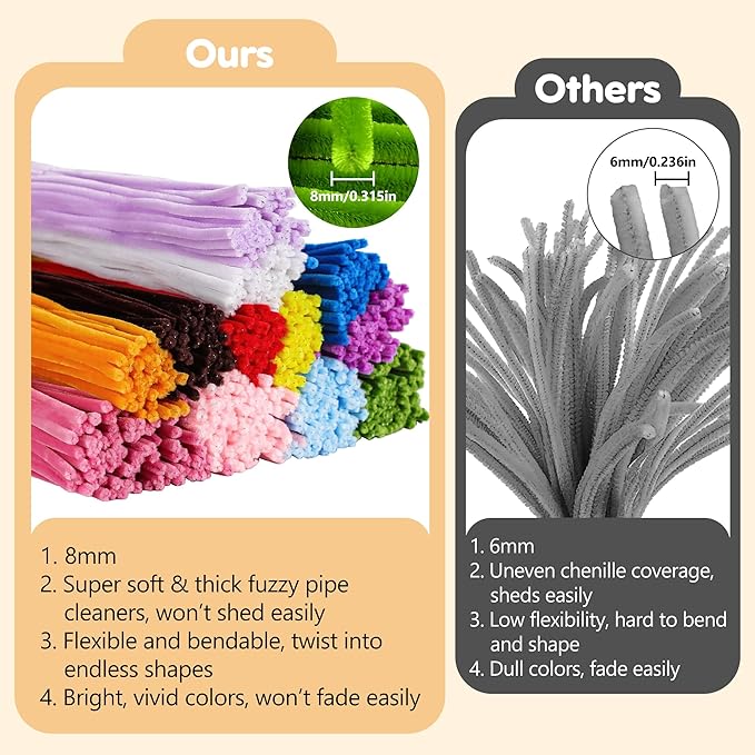 EARLY MINDS 800Pcs Pipe Cleaner Flower Bouquet Kit, 12 Colors Chenille Stems Craft Making Set with Floral Tape, Flower Stems, Gift Wrap & More, DIY Bouquet Handmade Gifts for Mother